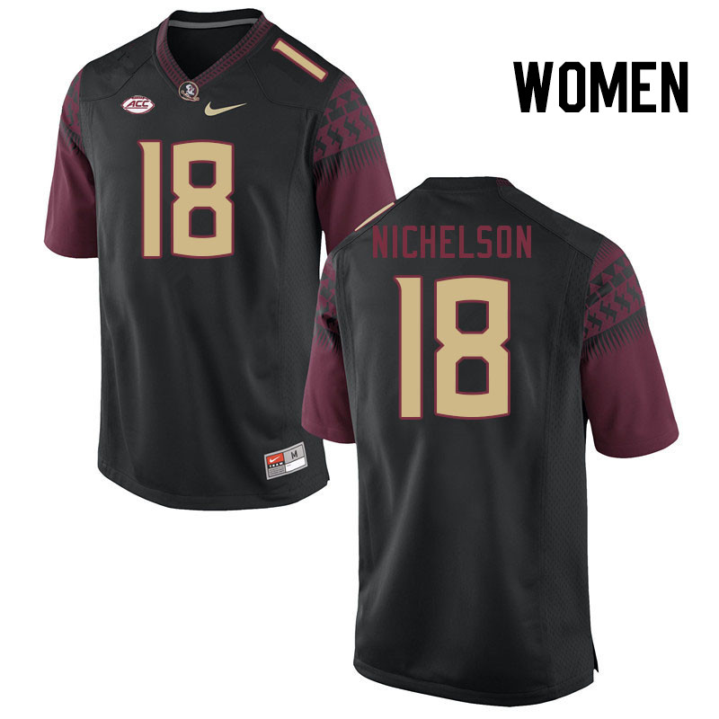 Women #18 Blake Nichelson Florida State Seminoles College Football Jerseys Stitched Sale-Black - Click Image to Close